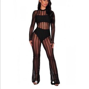 Sheer Stripped Black Jumpsuit